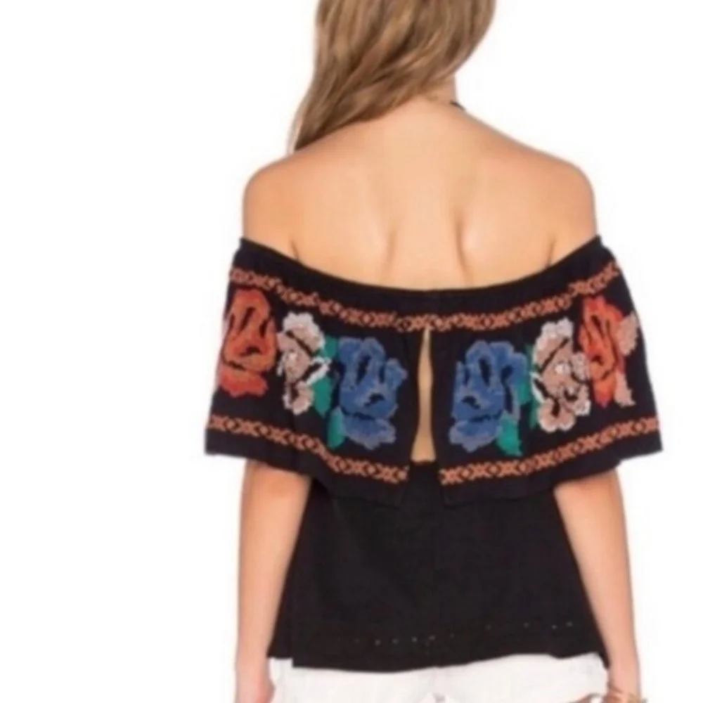 Free People To The Left Embroidered Off The Shoulder Top Sz Small